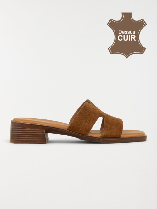 Mules à talon femme tan...