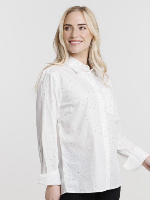 Chemise écru strass femme