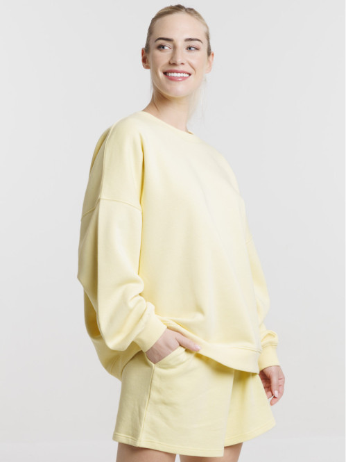 Sweat uni jaune pâle femme