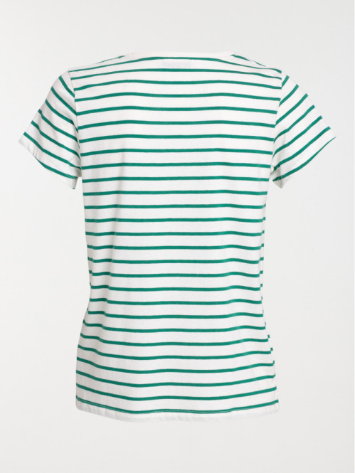 T-shirt rayé vert bosphore blanc femme