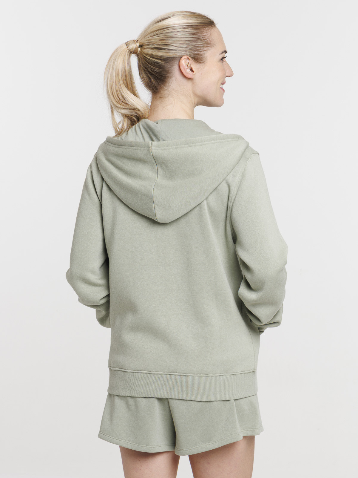 Sweat zippé capuche mousse clair femme