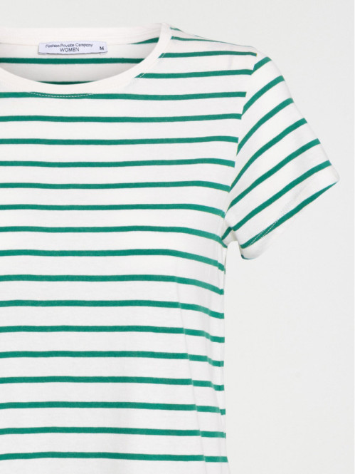 T-shirt rayé vert bosphore blanc femme