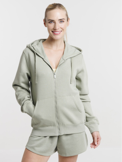 Sweat zippé capuche mousse clair femme
