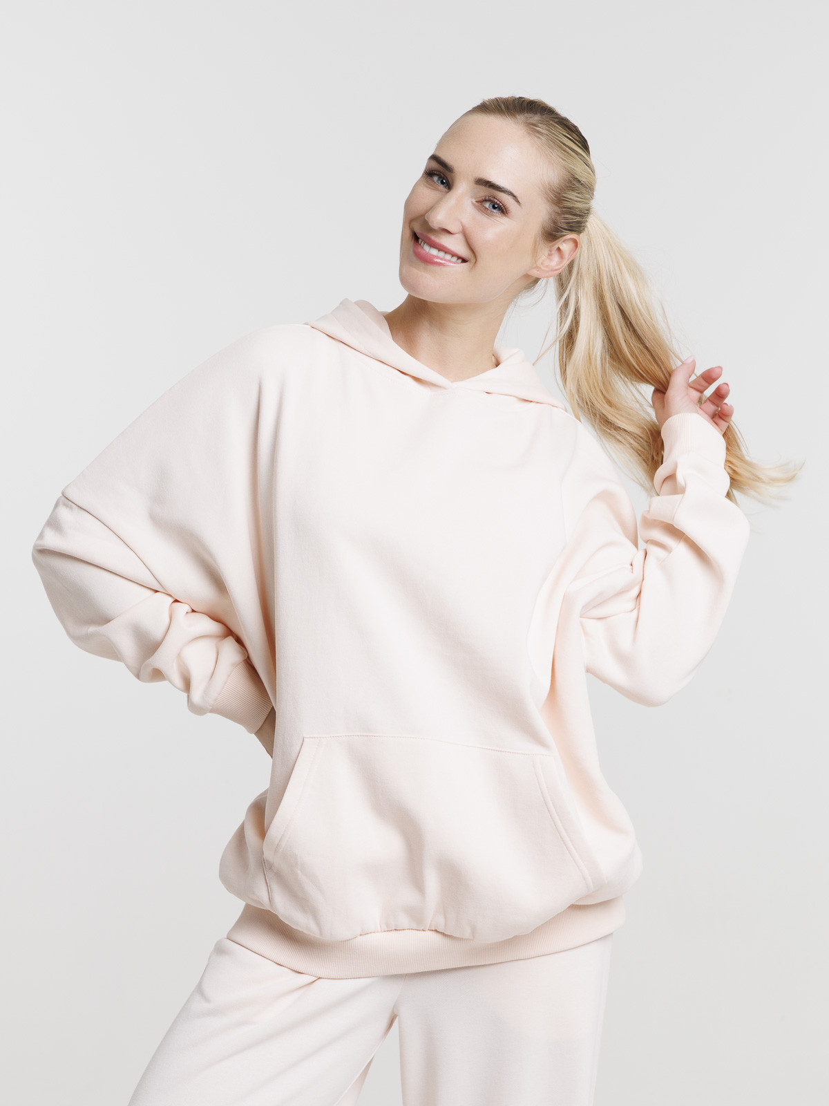 Sweat à capuche basique perle rose femme