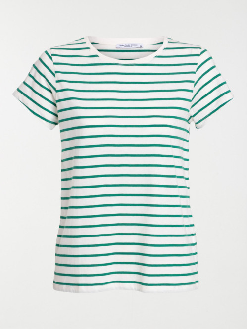 T-shirt rayé vert bosphore blanc femme