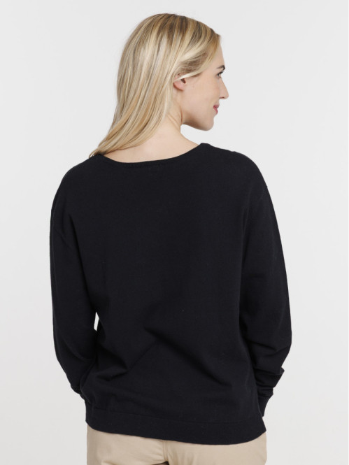 Pull fin col V noir femme
