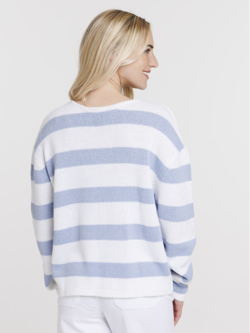 Pull col V rayé femme