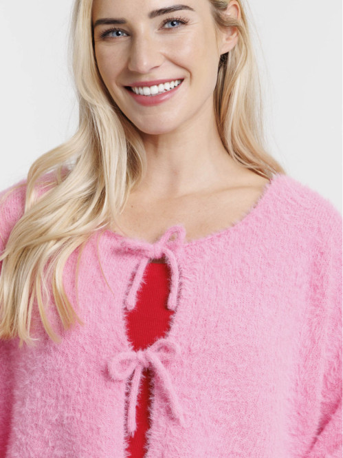 Gilet col rond noeuds femme