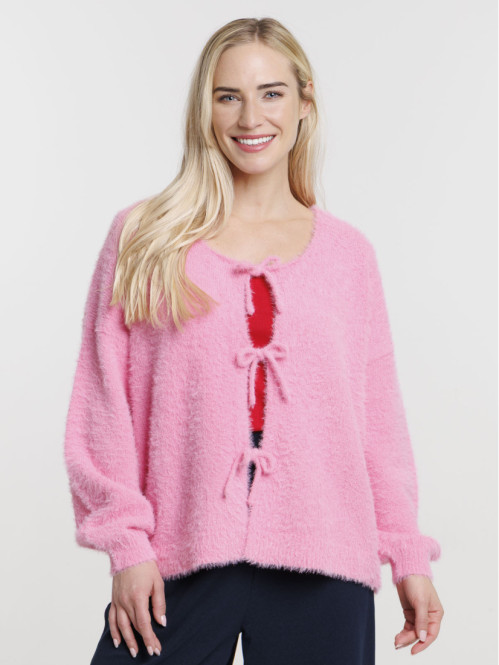 Gilet col rond noeuds femme