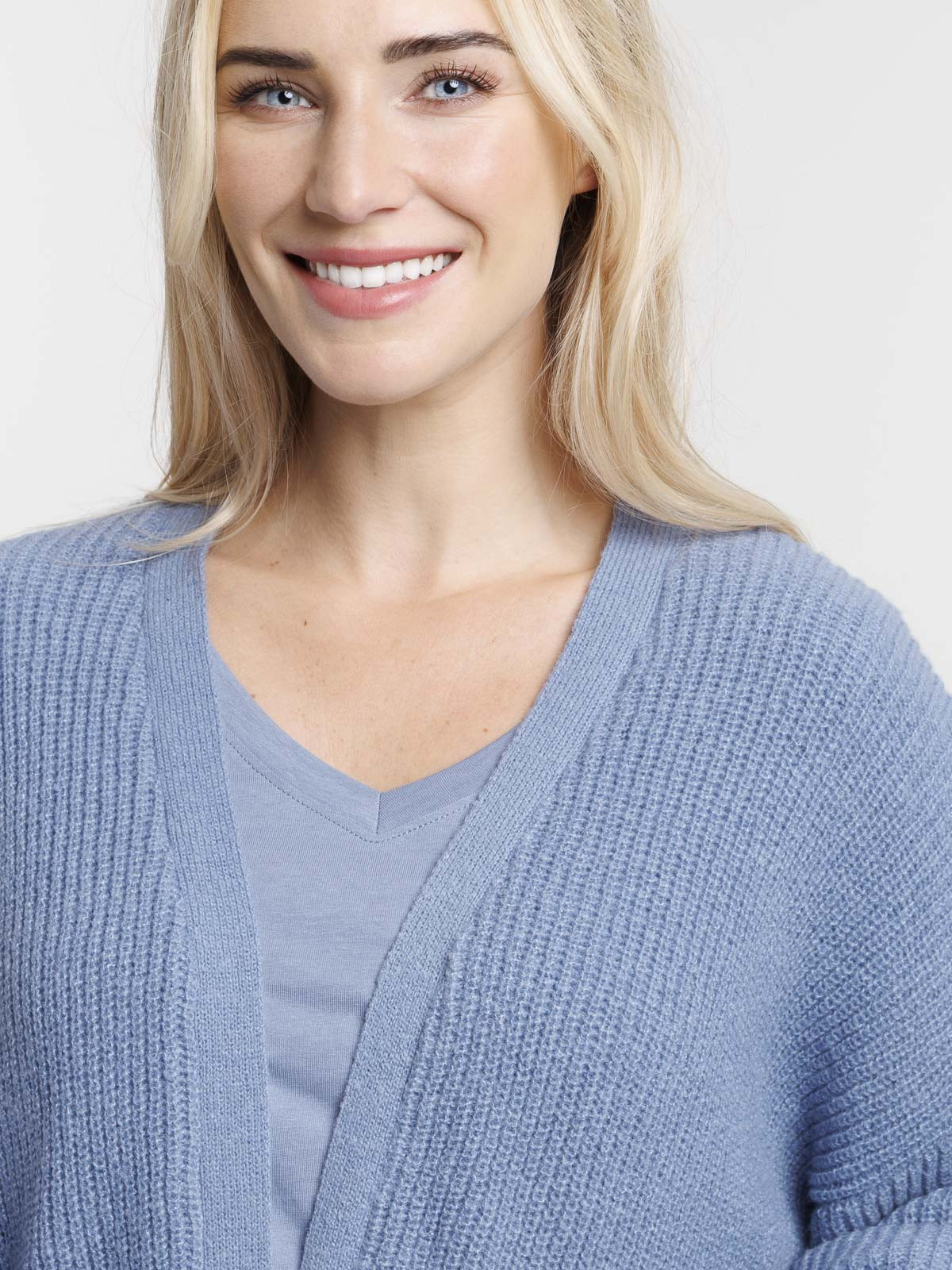 Gilet long ouvert denim blue femme