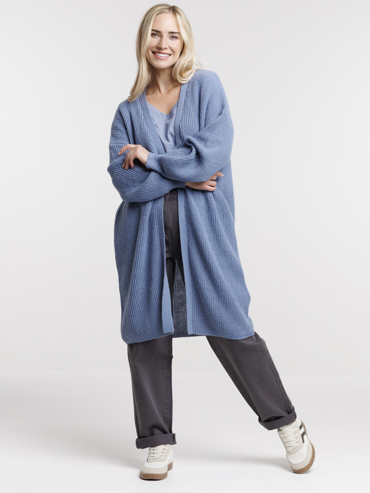 Gilet long ouvert denim blue femme