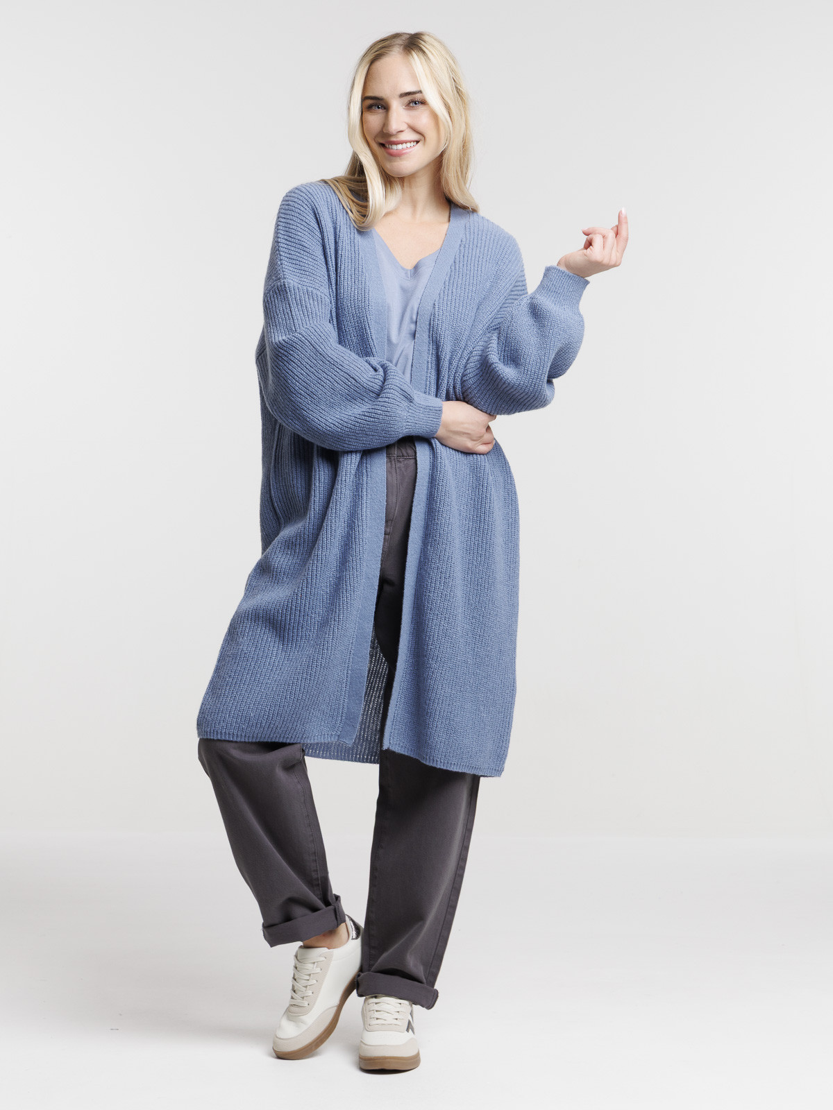 Gilet long ouvert denim blue femme