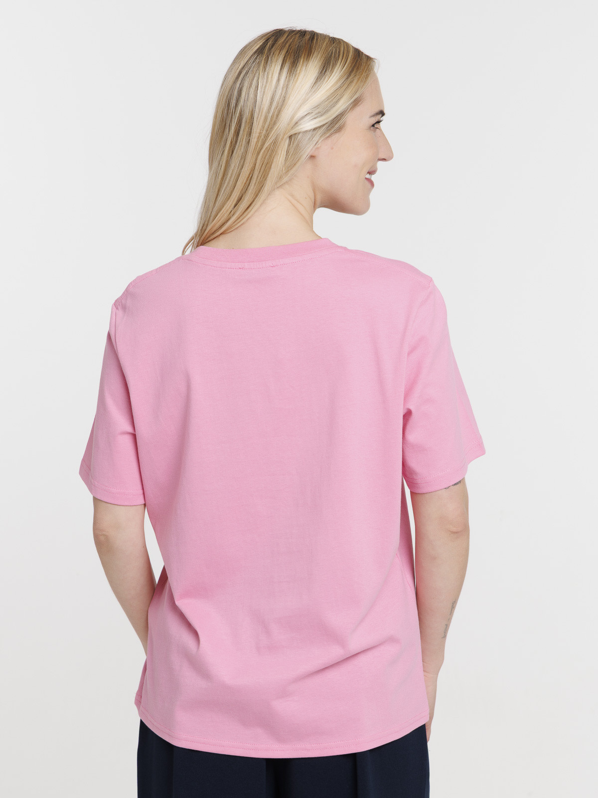 Tee-shirt col rond oversized rose femme