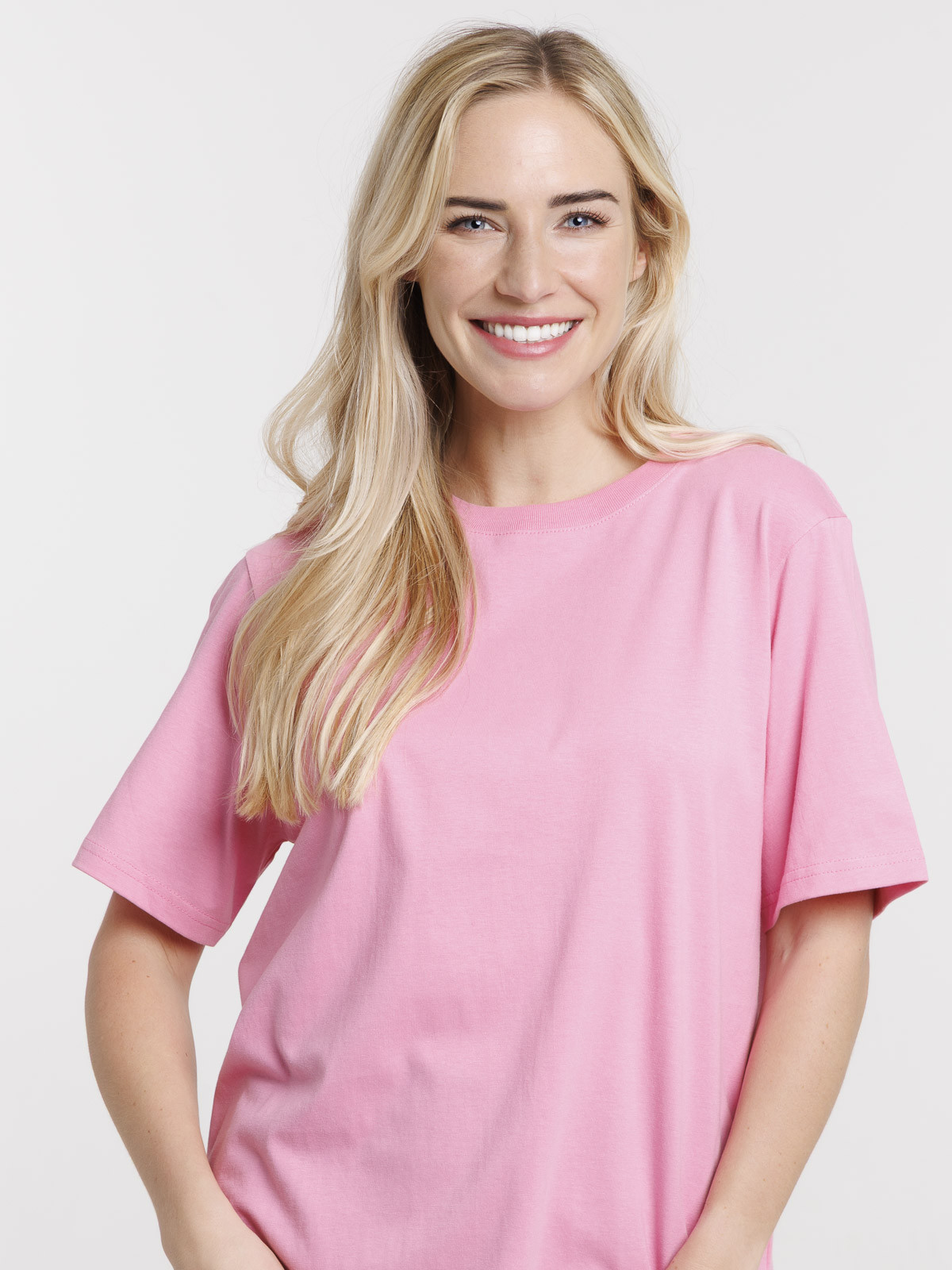 Tee-shirt col rond oversized rose femme
