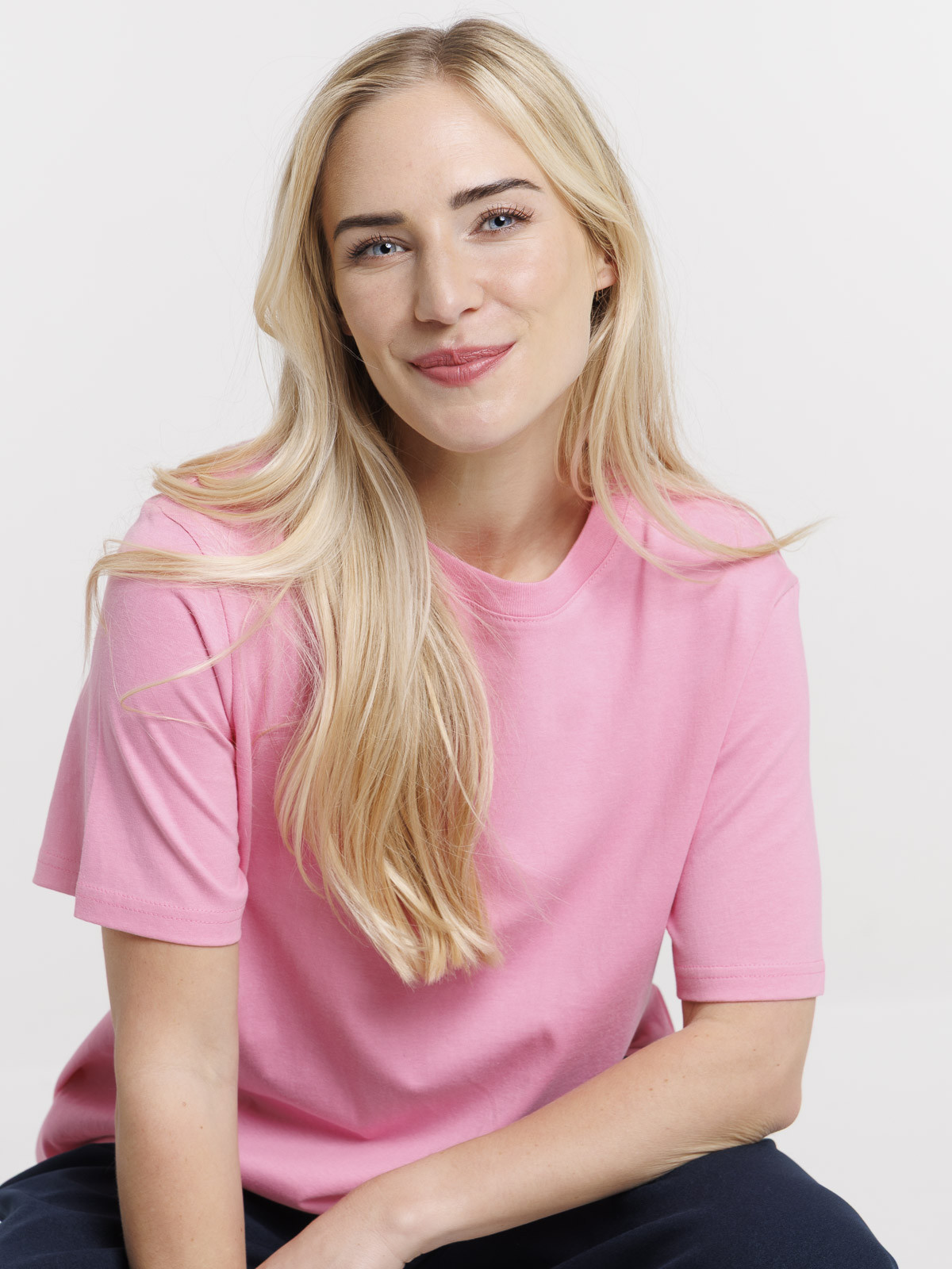 Tee-shirt col rond oversized rose femme