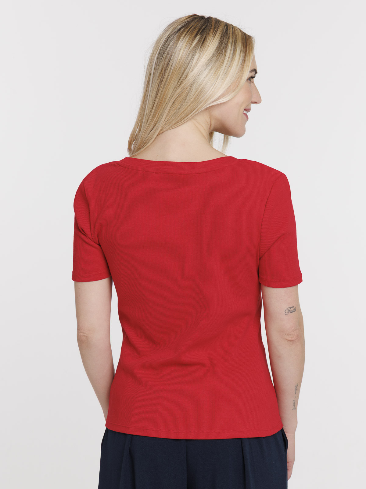 T-shirt cotelé rouge tango femme