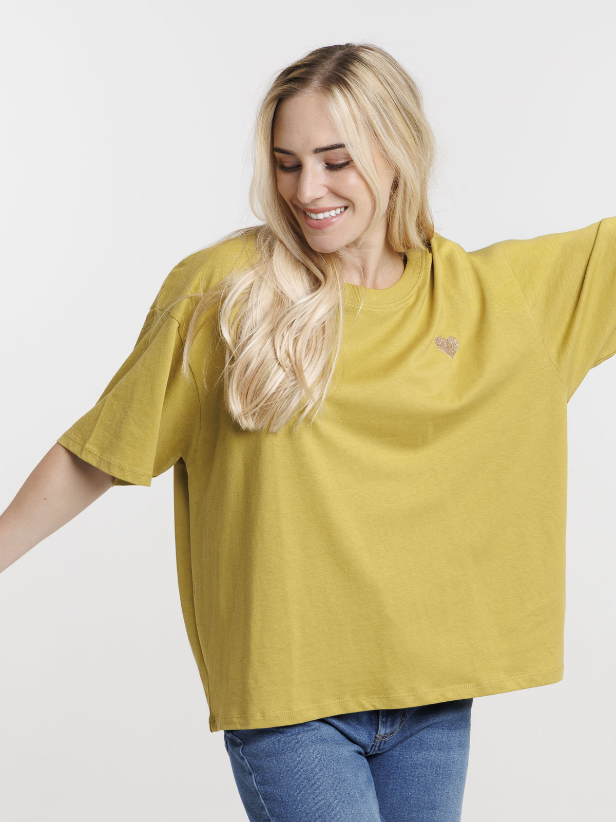 T-shirt olivette coeur brodé femme