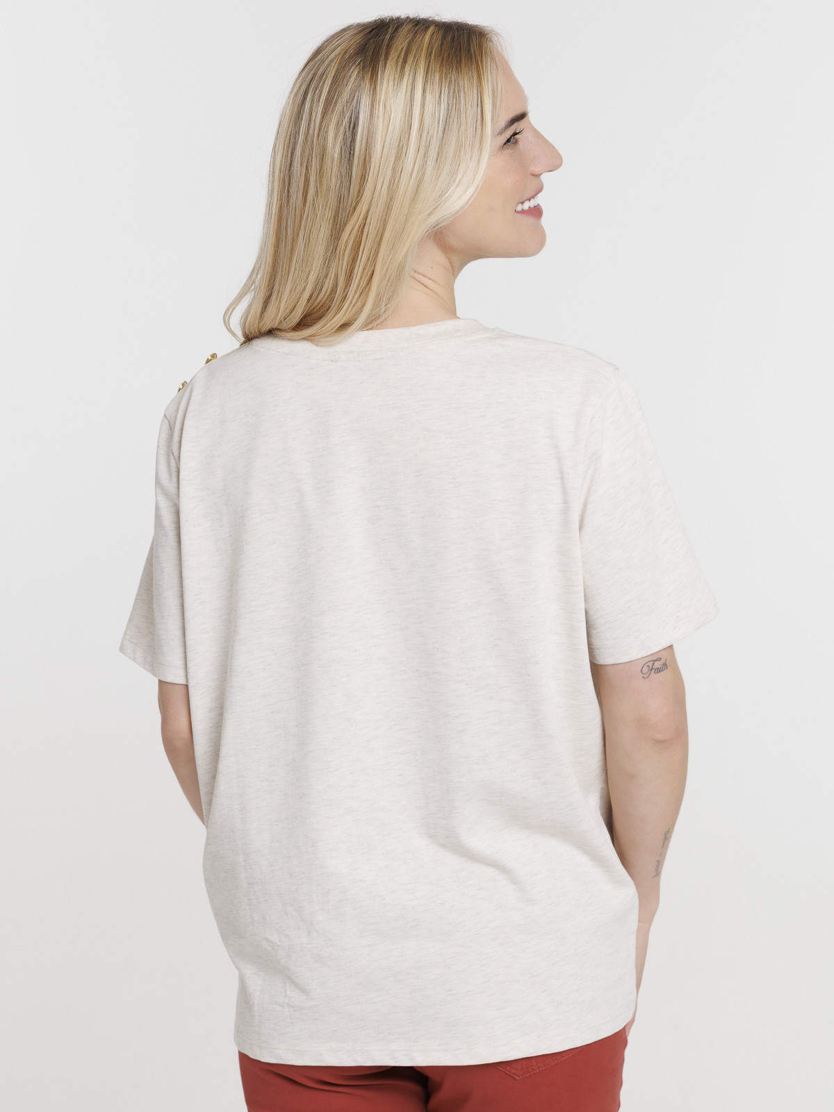 Tee-shirt boutons épaule gauche femme