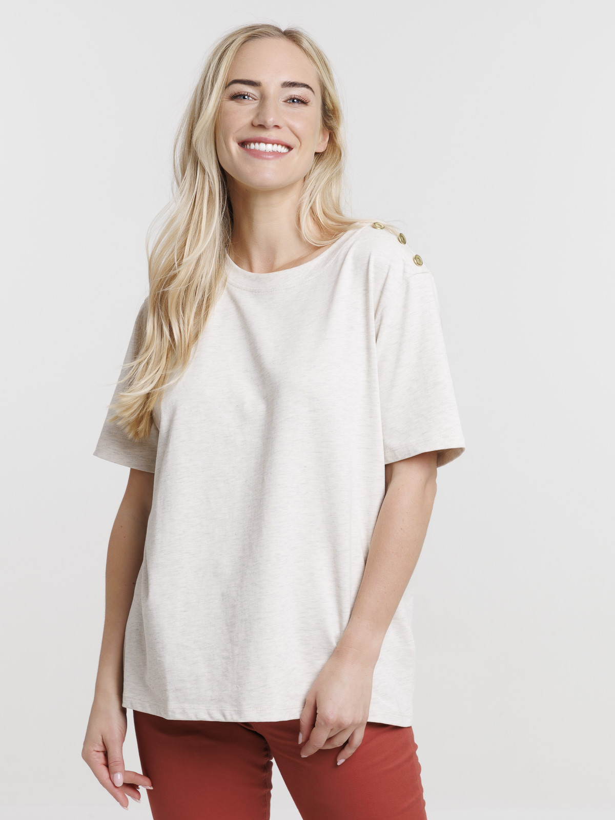 Tee-shirt boutons épaule gauche femme