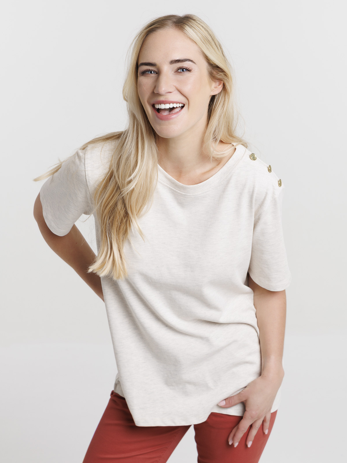 Tee-shirt boutons épaule gauche femme