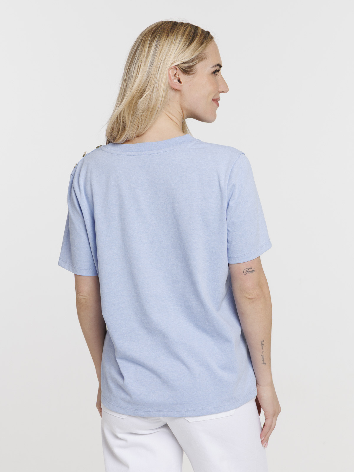 T-shirt boutons épaule gauche femme