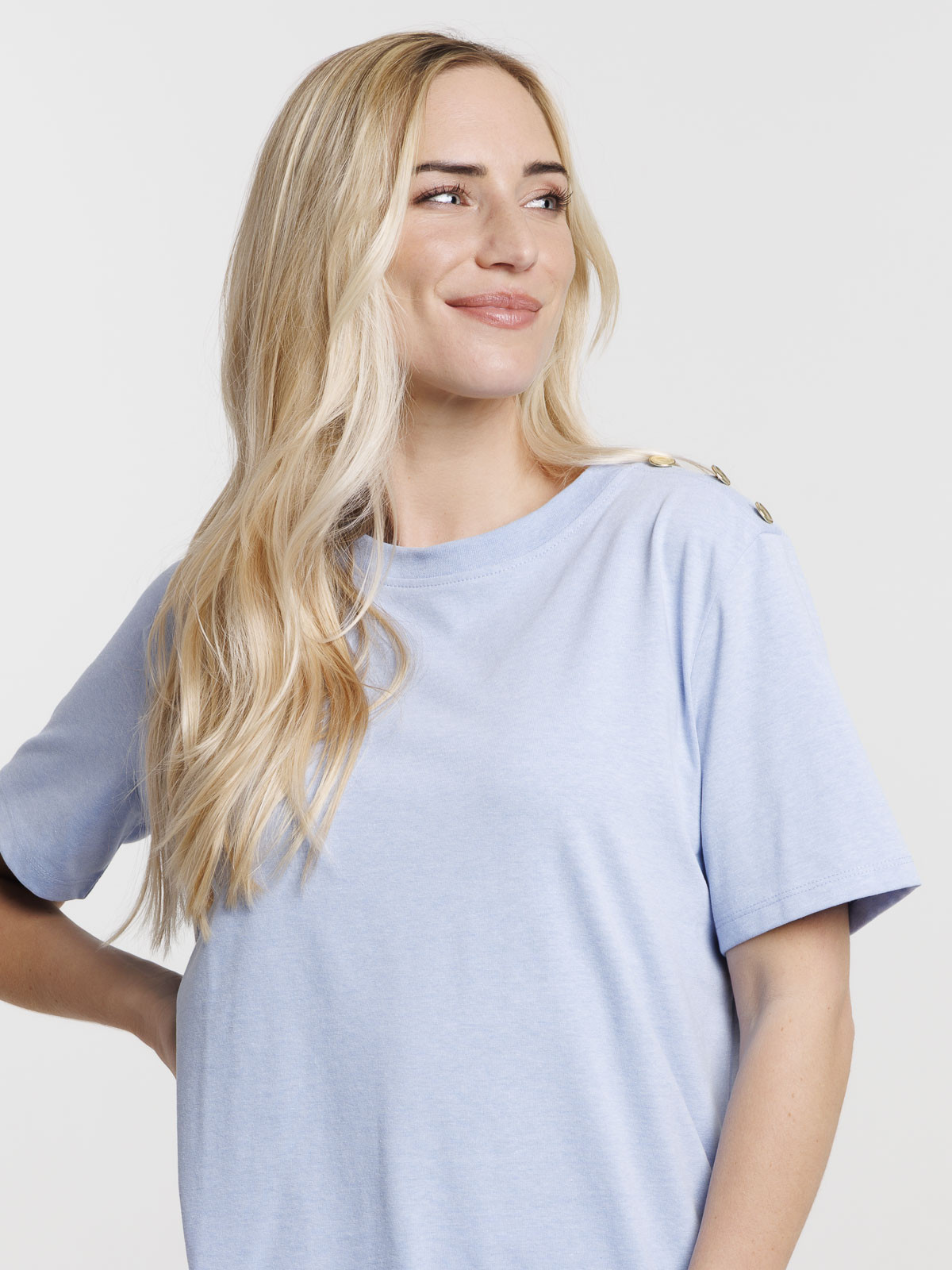 T-shirt boutons épaule gauche femme