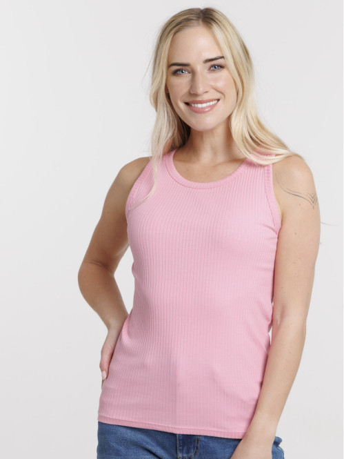Débardeur côtelé rose femme