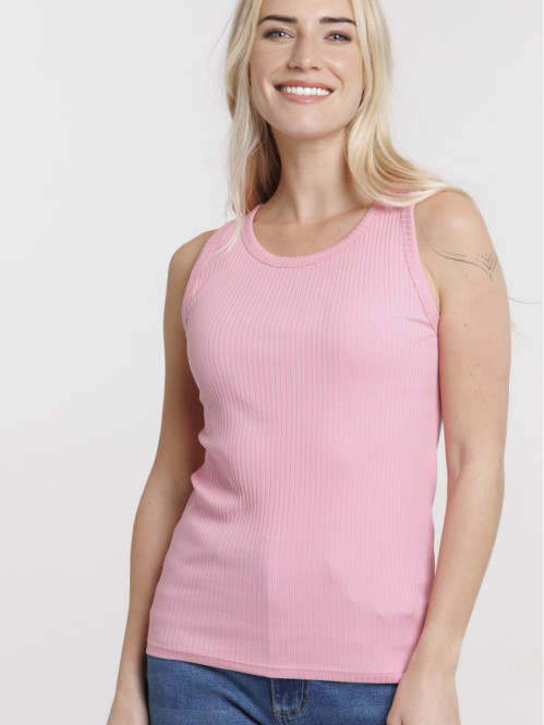Débardeur côtelé rose femme