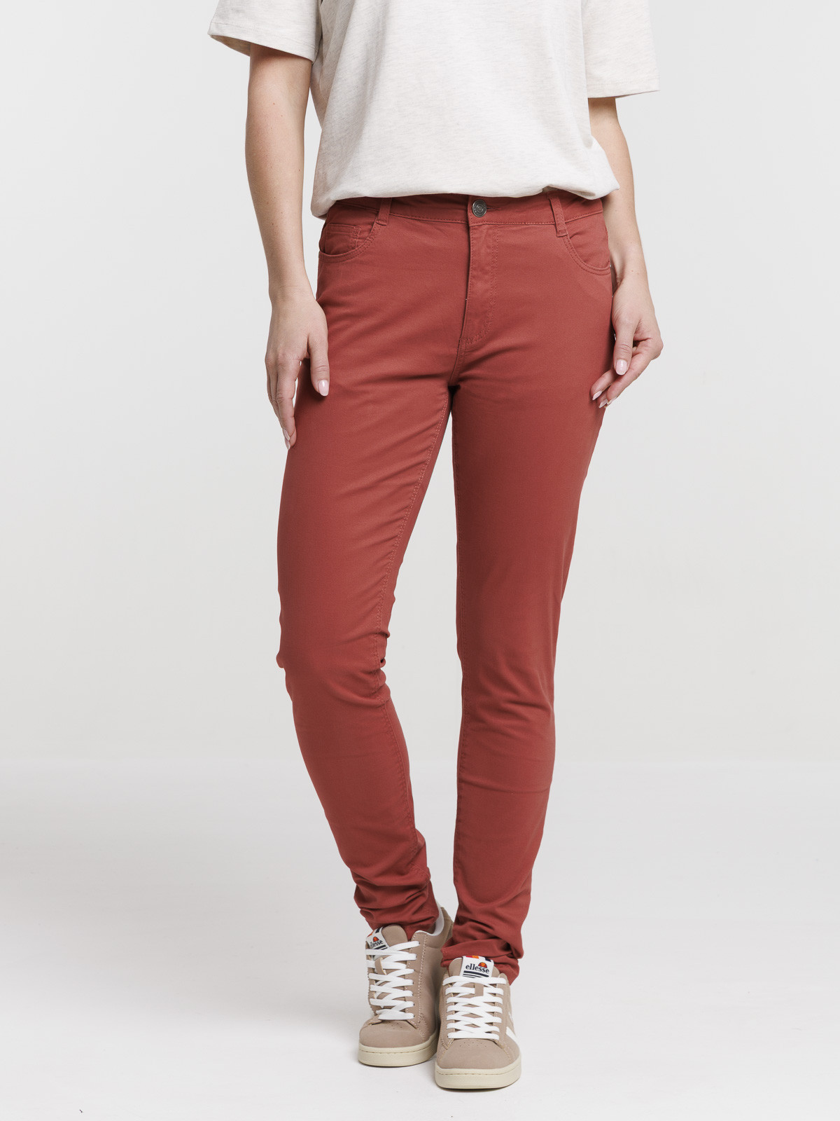 Pantalon skinny coloris marsala femme