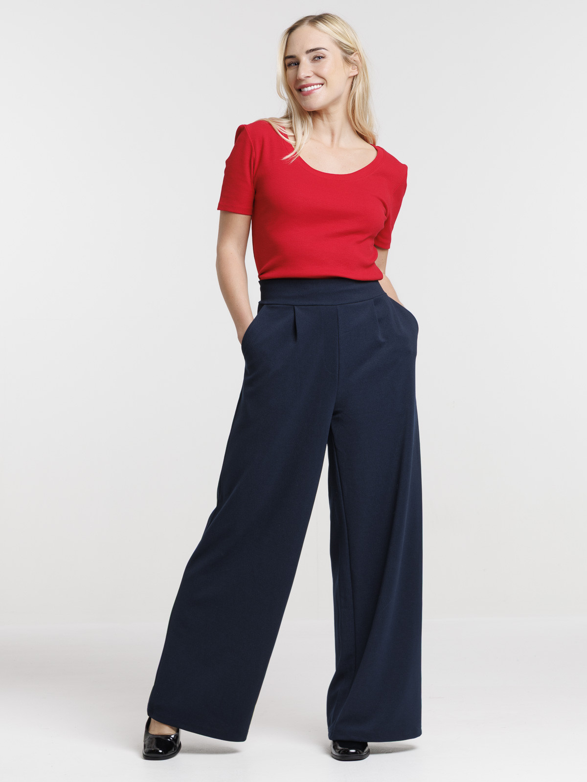 Pantalon marine large fluide femme