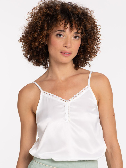 Débardeur satin blanc cassé femme