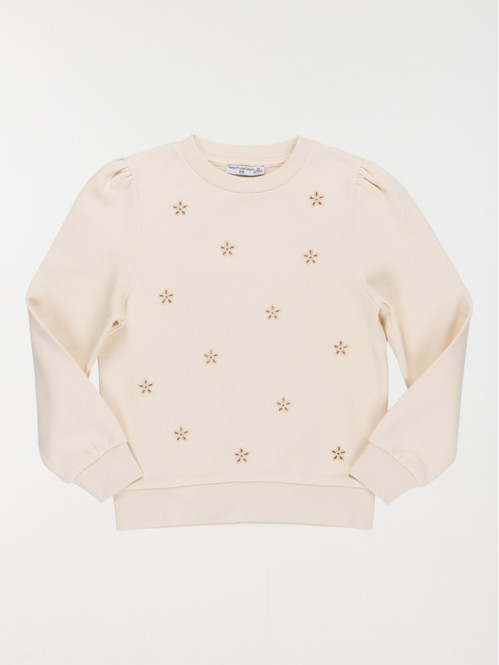 Sweat brodé beige rosé...