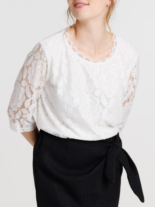 T-shirt dentelle blanc...