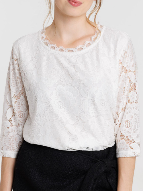 T-shirt dentelle blanc...