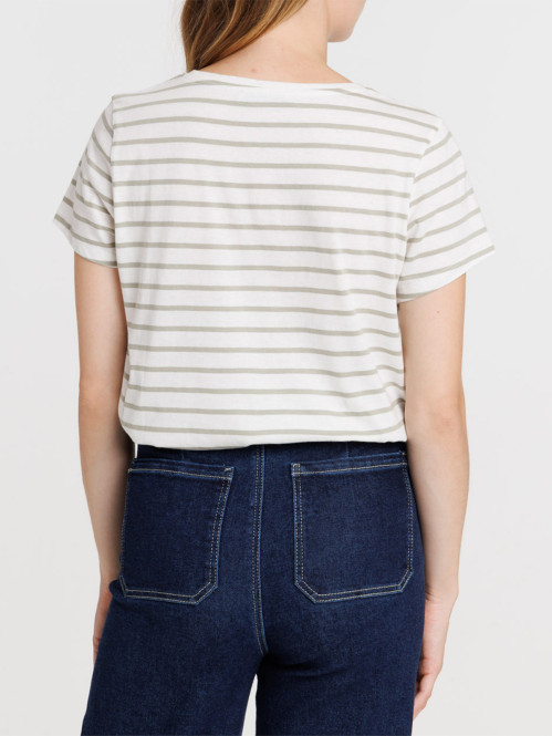 Tee-shirt écru rayé mousse...