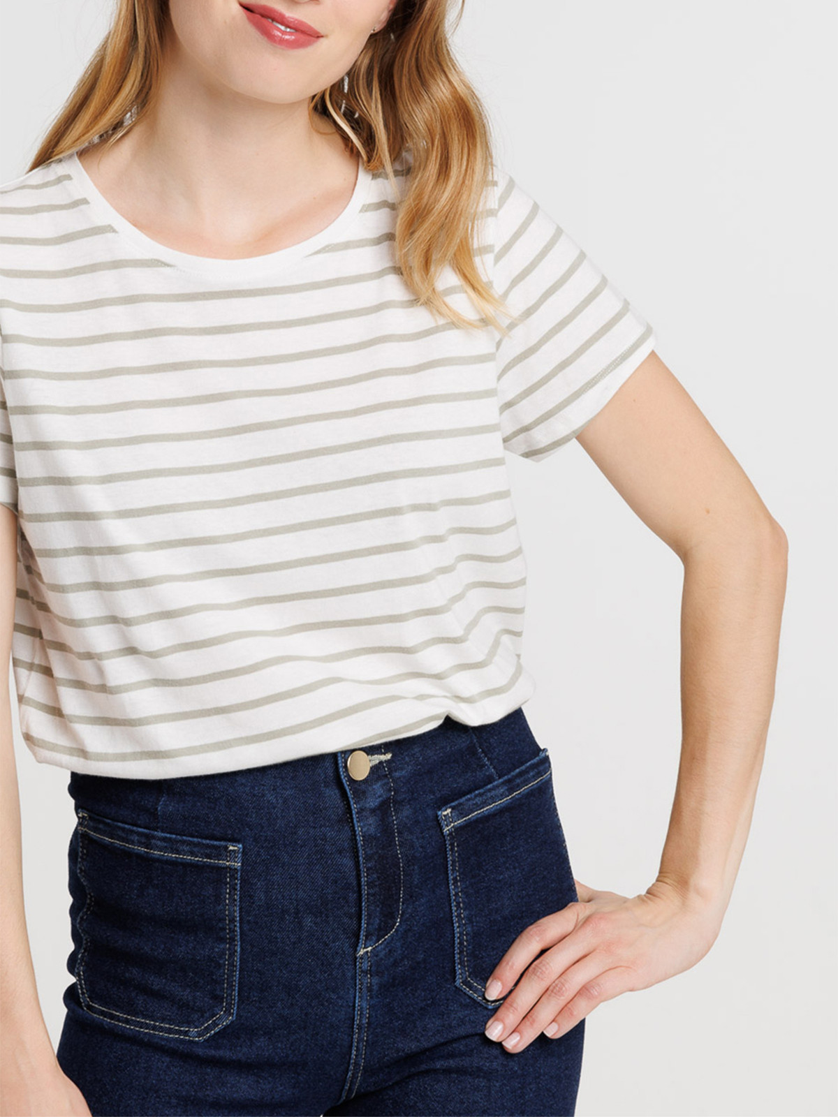 Tee-shirt écru rayé mousse femme
