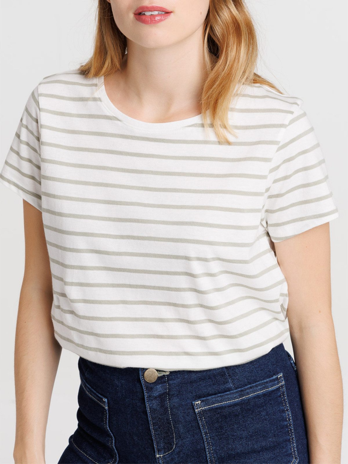 Tee-shirt écru rayé mousse femme