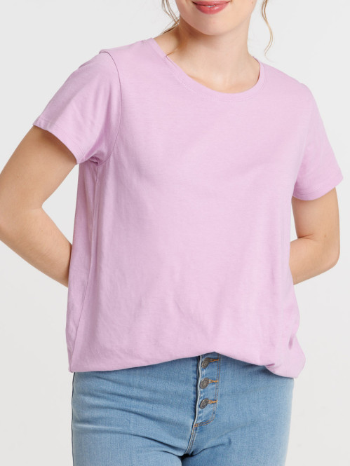Tee-shirt col rond parme femme