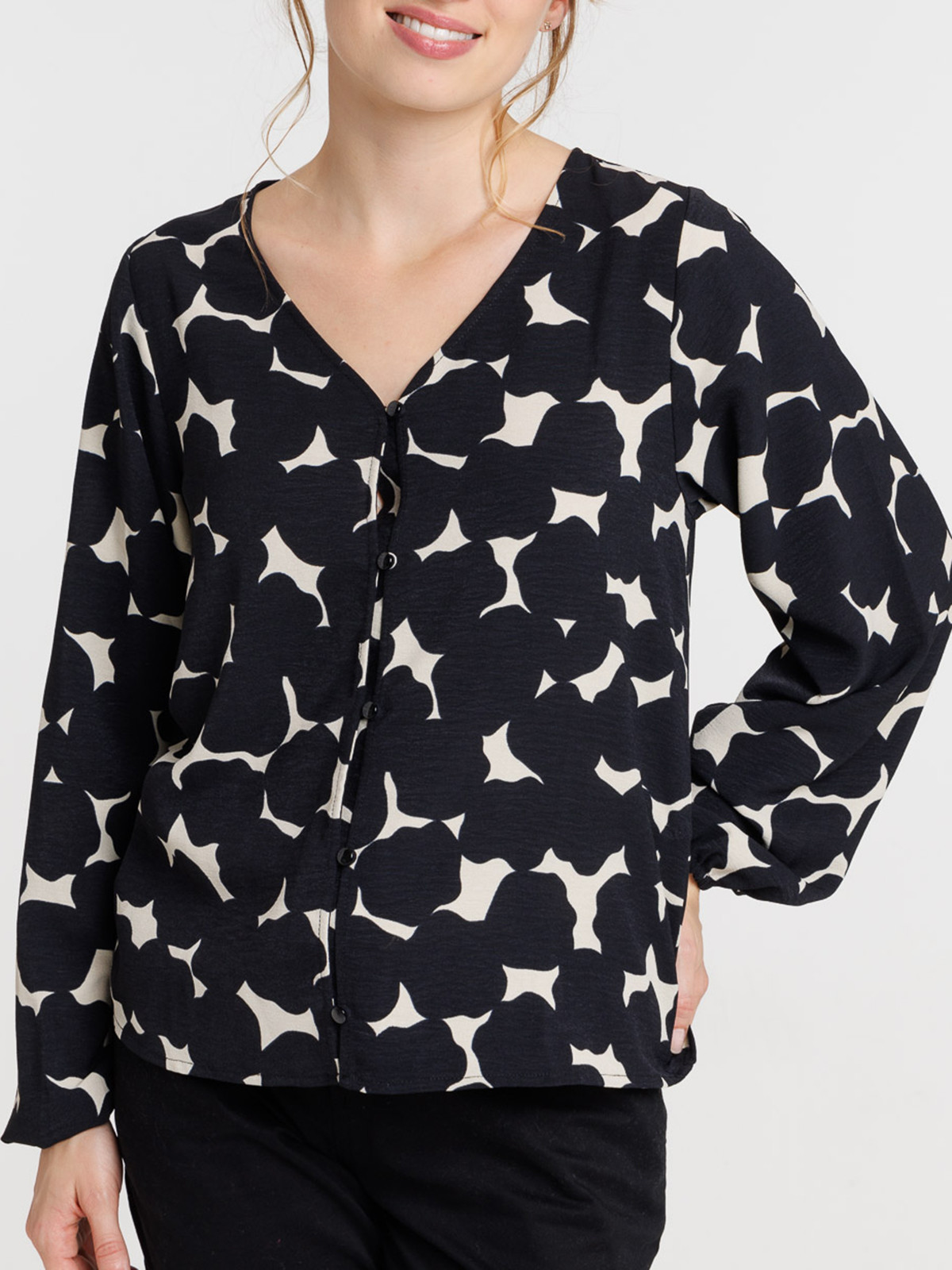 Chemise noire imprimée graphique femme