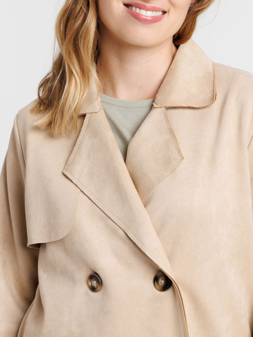 Trench court suédine beige femme Trench court suédine beige femme