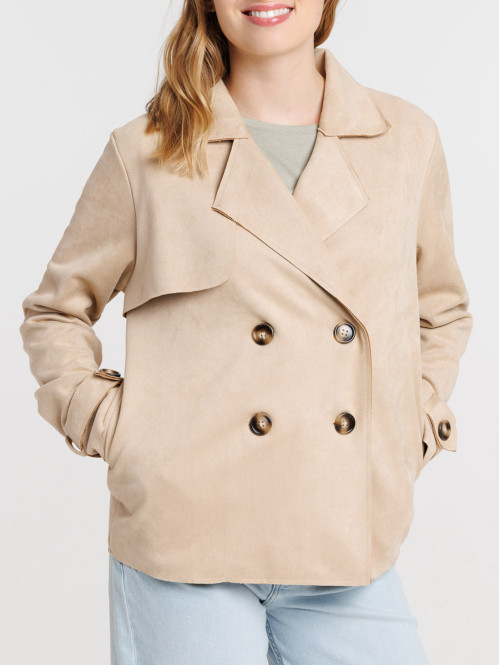 Trench court suédine beige femme Trench court suédine beige femme