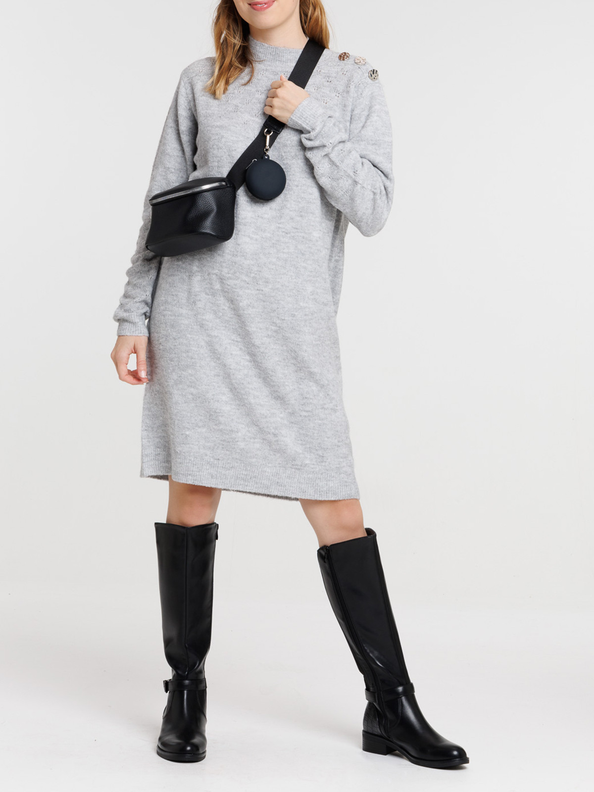 Robe tricot gris clair chiné femme