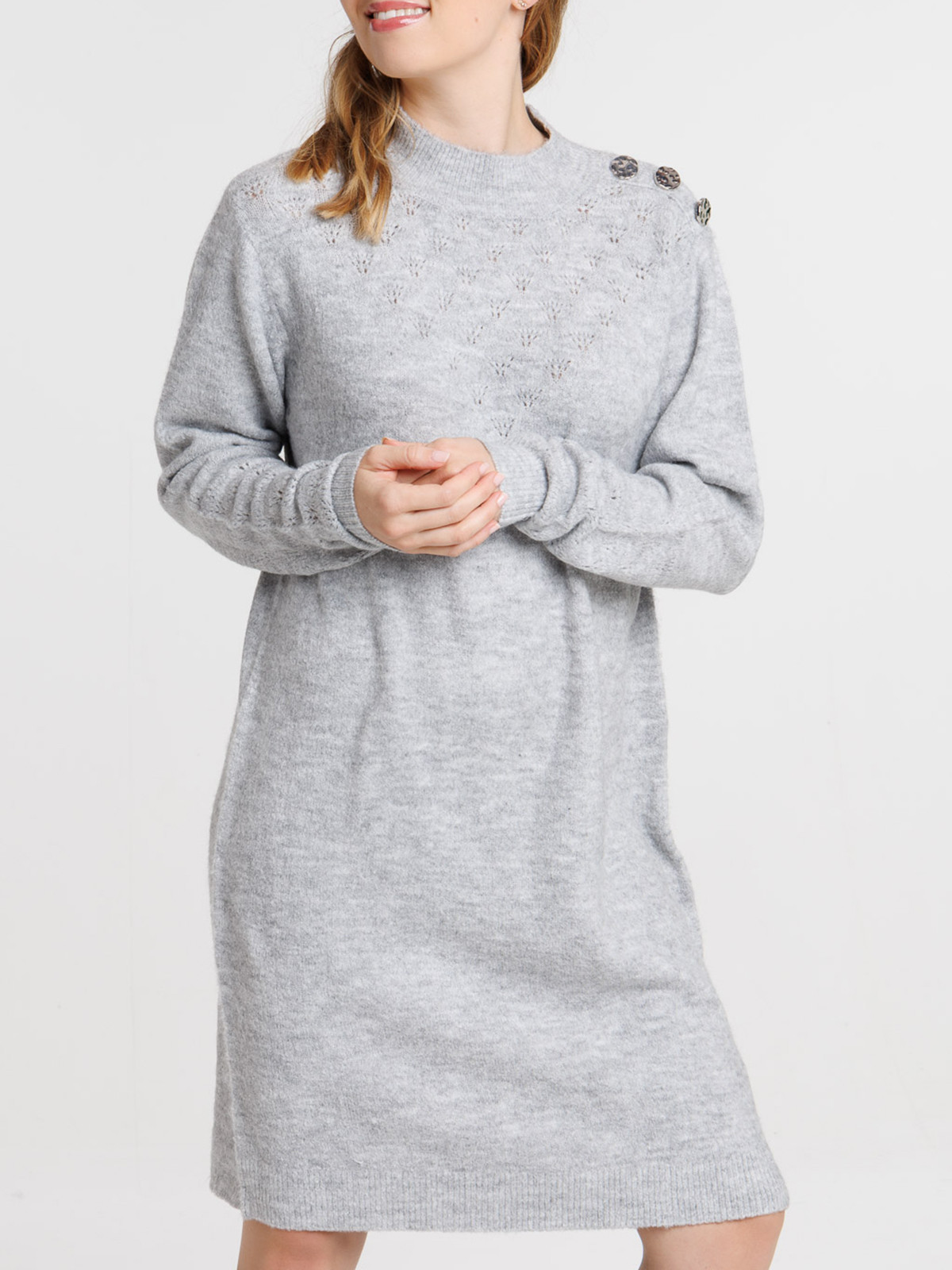 Robe tricot gris clair chiné femme