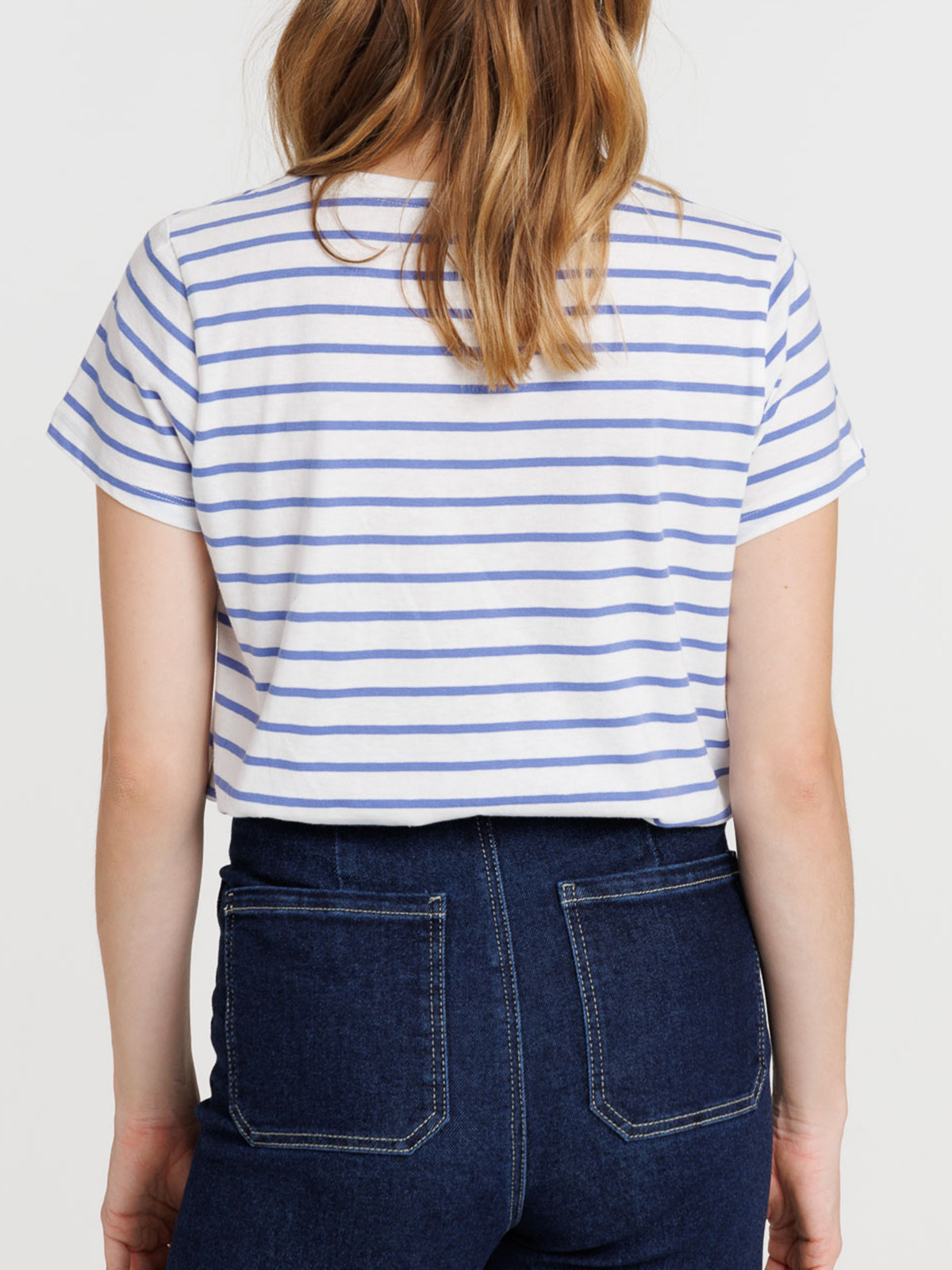 Tee-shirt écru rayé lavande femme Tee-shirt écru rayé lavande femme