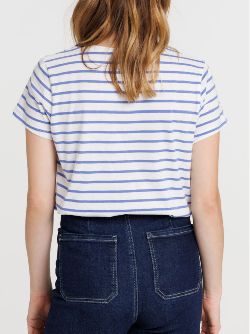 Tee-shirt écru rayé lavande femme Tee-shirt écru rayé lavande femme