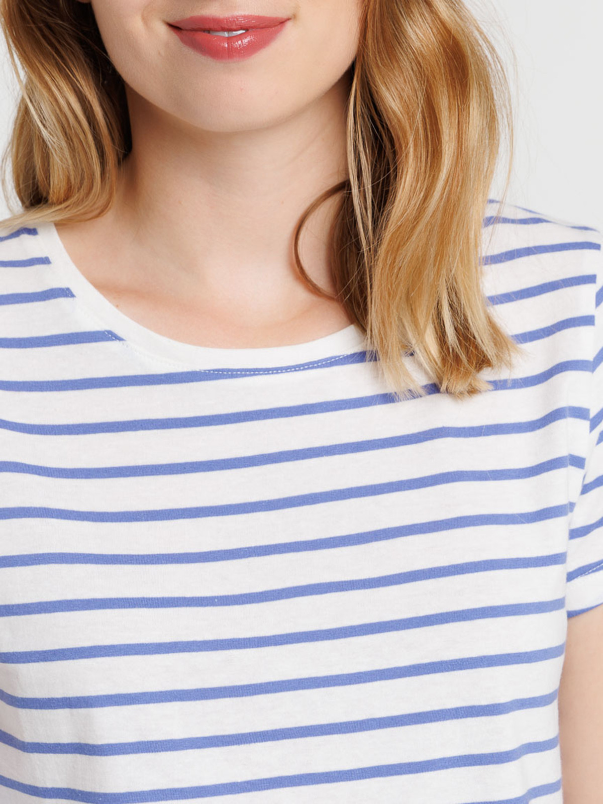 Tee-shirt écru rayé lavande femme Tee-shirt écru rayé lavande femme