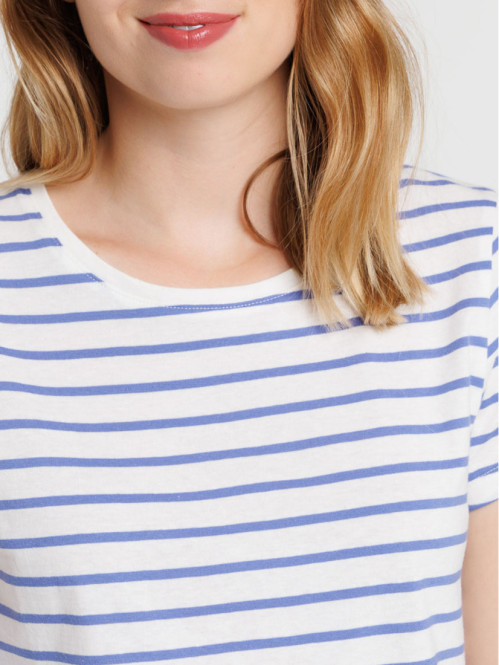 Tee-shirt écru rayé lavande femme Tee-shirt écru rayé lavande femme