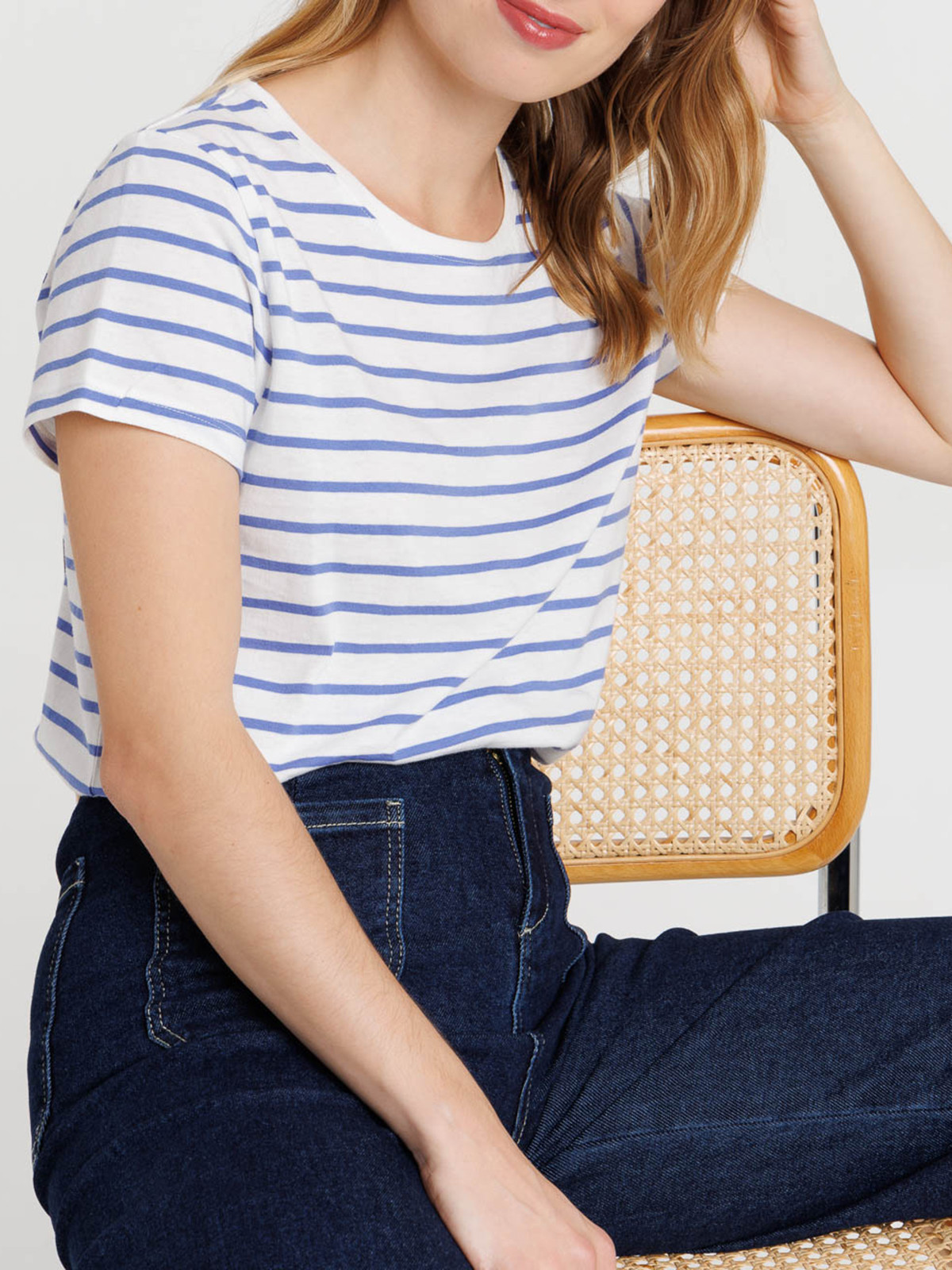 Tee-shirt écru rayé lavande femme Tee-shirt écru rayé lavande femme