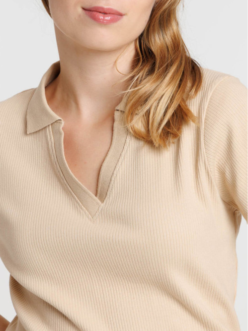Polo beige côtelé femme