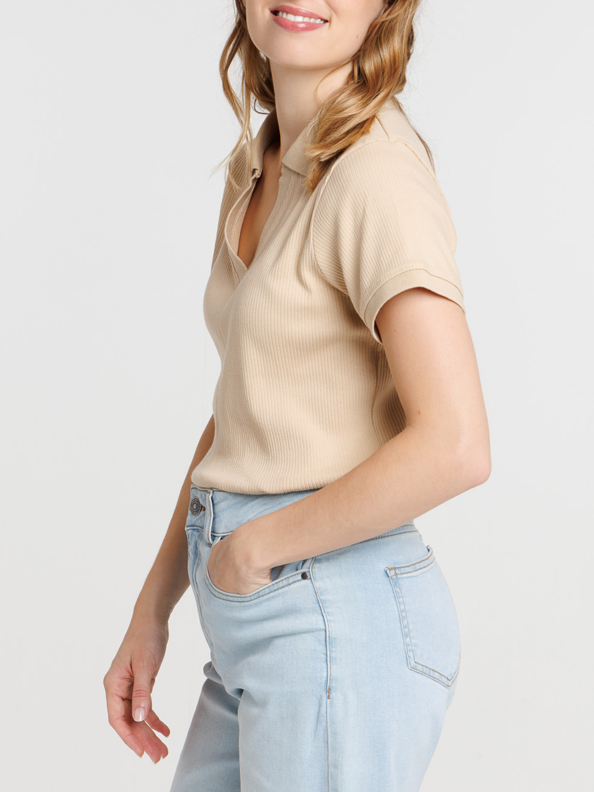 Polo beige côtelé femme